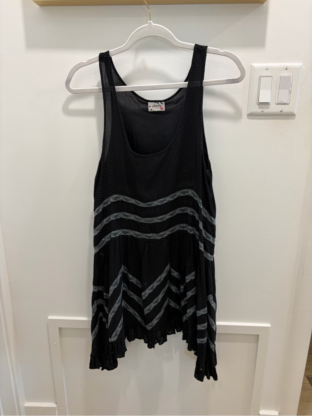 Free People Black Tank Top with Gray Wave Stripes